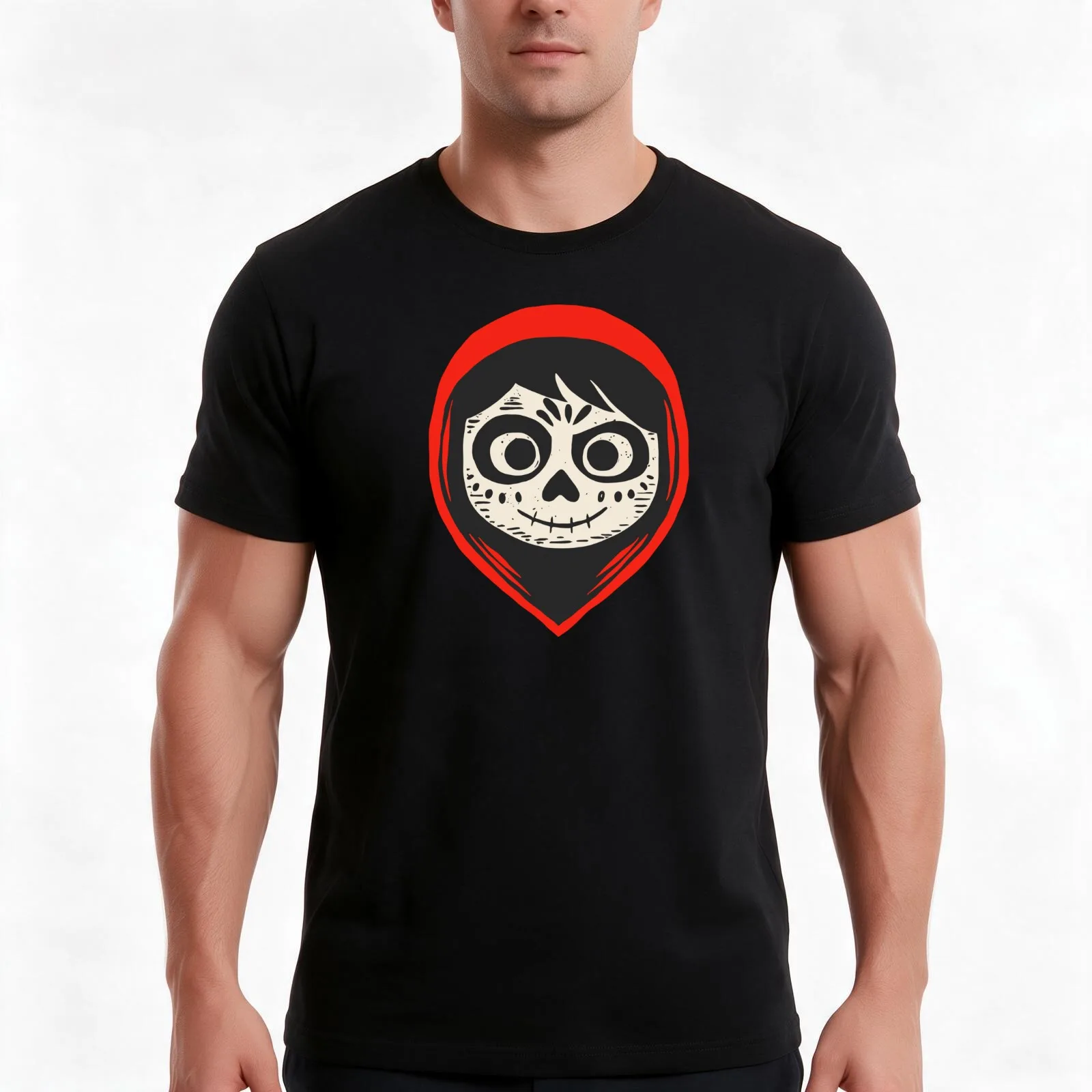 Coco - Miguel skeleton face T-Shirt, Summer Casual Cotton Tee, Oversized Streetwear Tops, Vintage Graphic Print, 100% Cotton