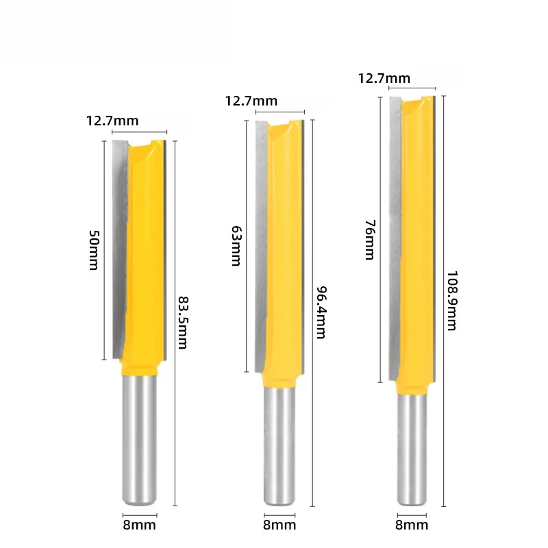 에지 트리밍 도구 액세서리용 확장 양날 스트레이트 트리밍 라우터 비트, 직경 1/2 인치, 8mm 생크, 3 개