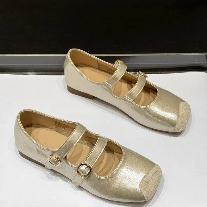 

Women Flats Shoes Square-toed Shallow Summer 2025 New Sandals Women Designer Buckle Suede Work Dress Casual Comfortable Shoes
