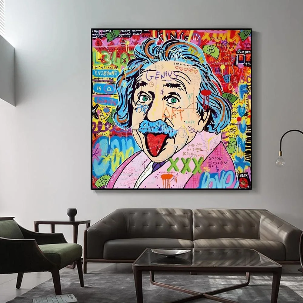 Famous Scientist Graffiti Canvas Painting Wall Art Poster and Prints Modern Picture For Living Room Decoation