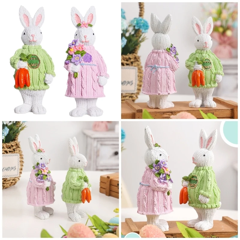 Resin Rabbit Festival Dolls Bunnies Toy Festival Resin Figure for Spring Party Celebration Warm Touches Rabbit Toy