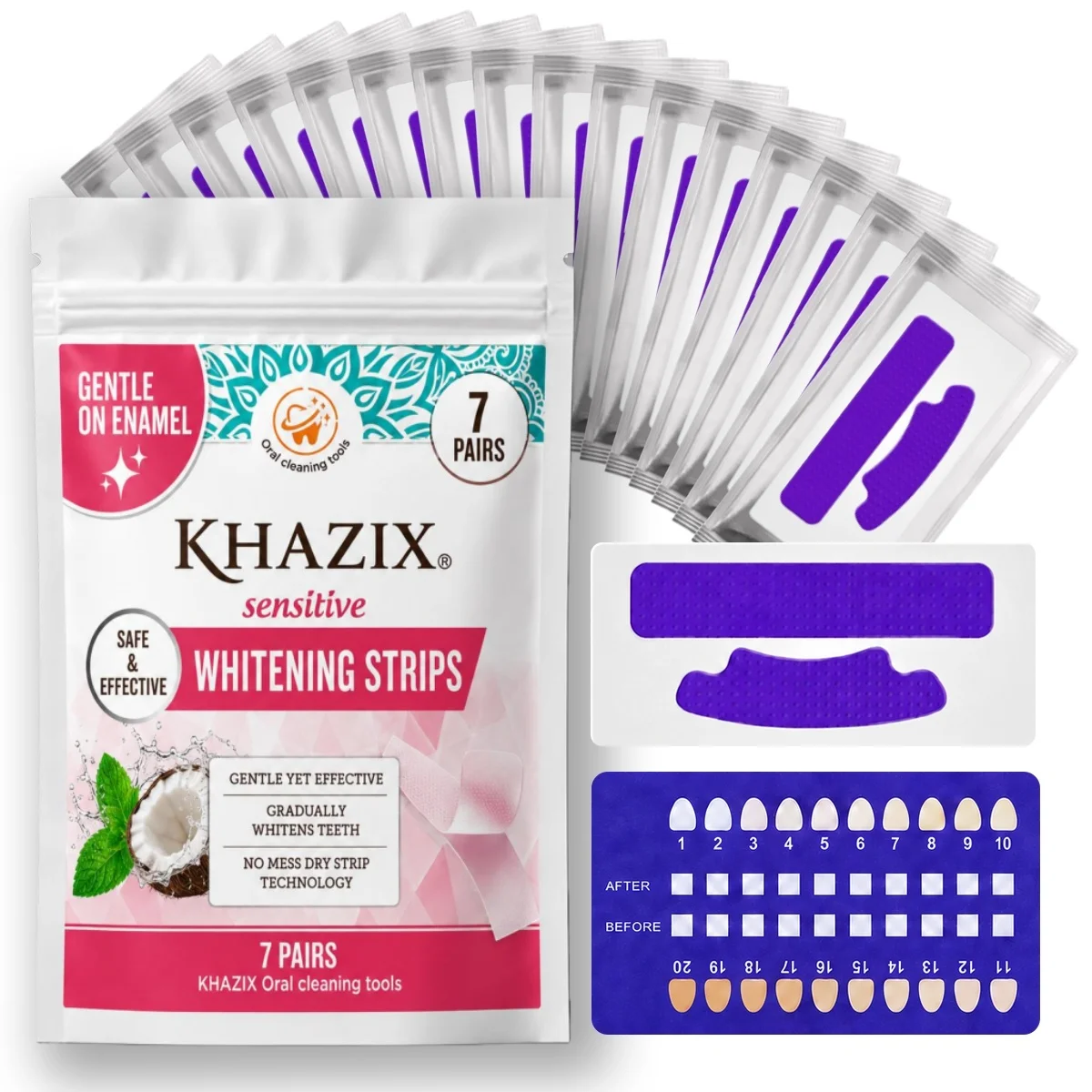 7 pairs Purple Tooth Whitening Stain Remover Strips