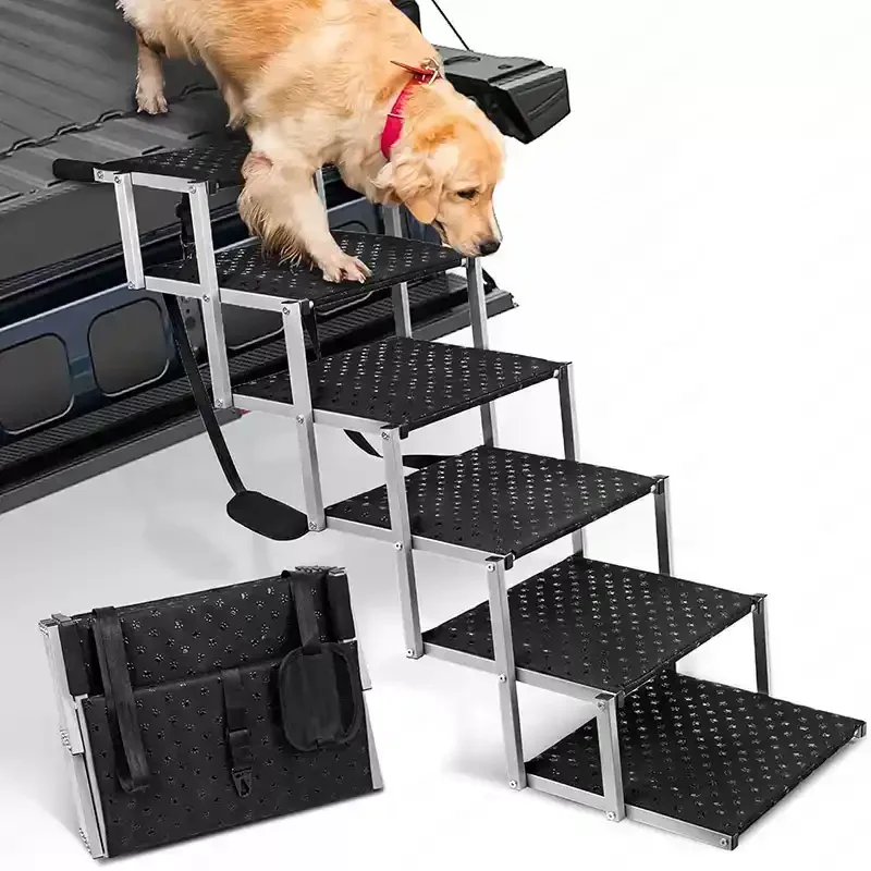 Pet Ramp for Car, Foldable Dog Stairs with Anti-Slip Surface, Plastic Step Ladder for Large Dogs