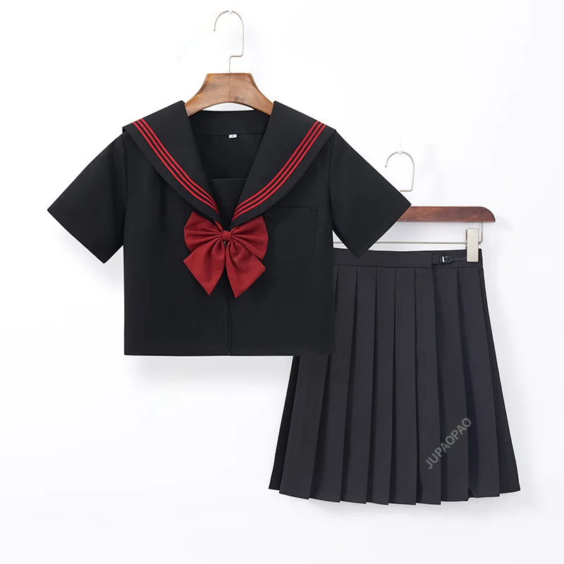 BLACK Orthodox College Style Japanese Korean Student School Uniform JK Uniform Girl Anime Cosplay Sailor Suit Class Top Skirts-A