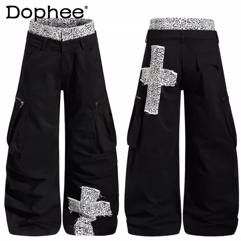 

Trendy Leopard Print Three-dimensional Pocket Cotton Tooling Pants Men Women 2026 Four-season Wear Pants Color Matching Trousers