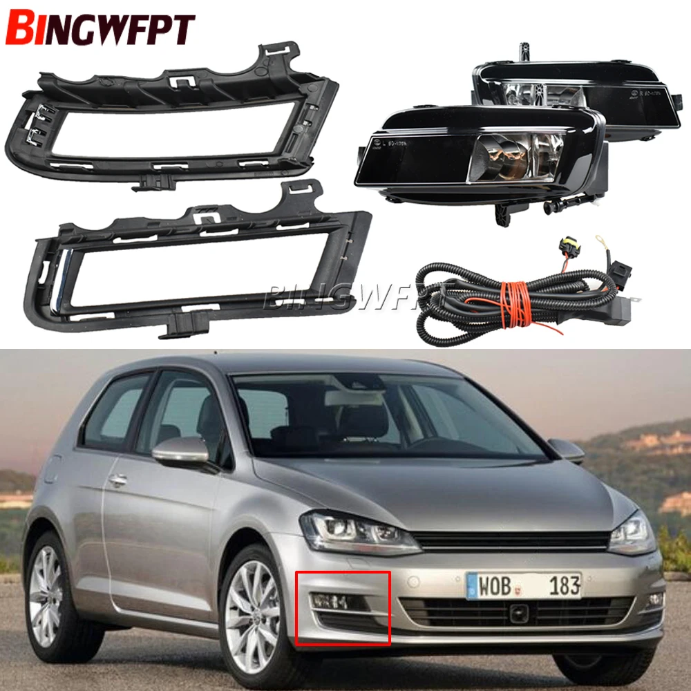 2pcs Front Fog Lamp & Black Plastic Fog Light Grille cover & Wire kit For VW Golf 7 A7 MK7 2013 2014 2015 2016 2017