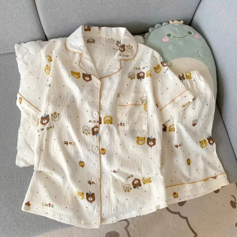 Stickerei Hund Nachtwäsche Mode Niedlichen Pyjamas Set für Frauen Plaid Revers Elastische Taille Design Pyjamas Kurze Casual Nachtwäsche