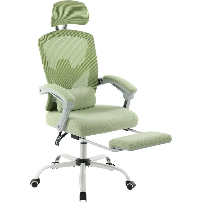 Home Office Desk Chair with Footrest, High-Back Mesh Rolling Swivel with Wheels, Comfortable Headrest, for Home, Office, Green