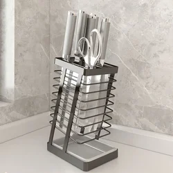 Stainless Steel Kitchen Knife Stand Tool Holder Large Capacity Knife Tool Storage Rack Household Utility Knife Holder Organizer
