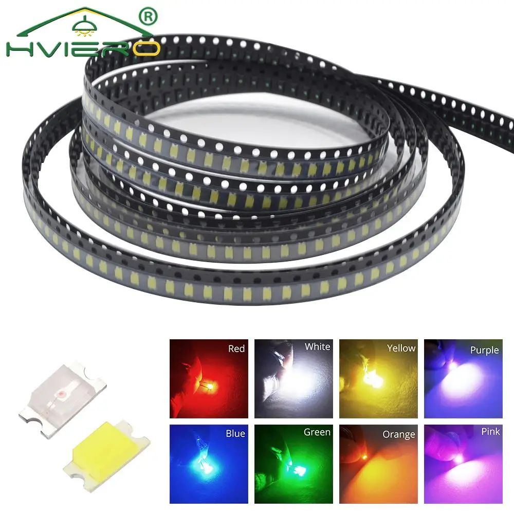 10/100X 1206 SMD SMT 20MA LED Chip White Red Green Blue Yellow Pink Orange Super Bright DIY Lamp Light-emitting Diode Patch