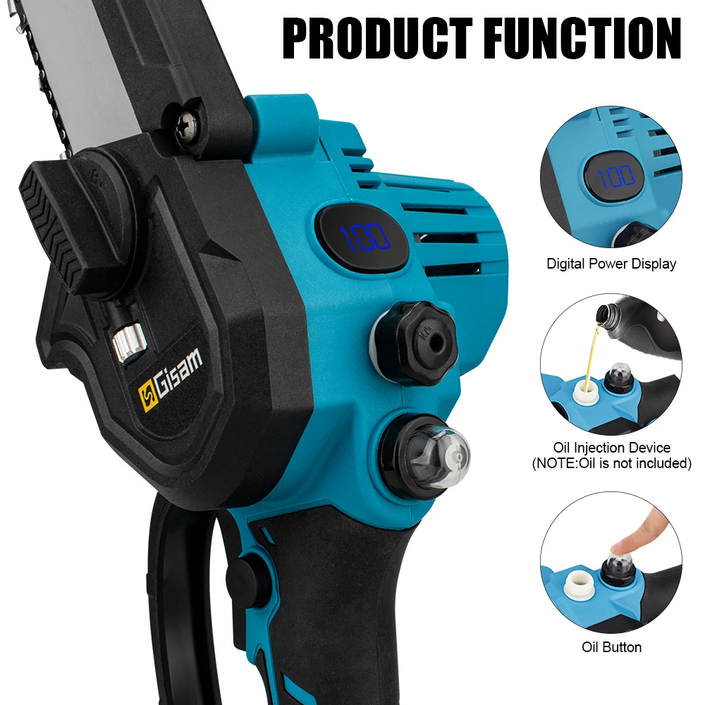 New Electric Saw 8 Inch With Digital Display Wiredless Rechargeable Prunning Chainsaw Brushless Power Tool For Makita 18VBattery