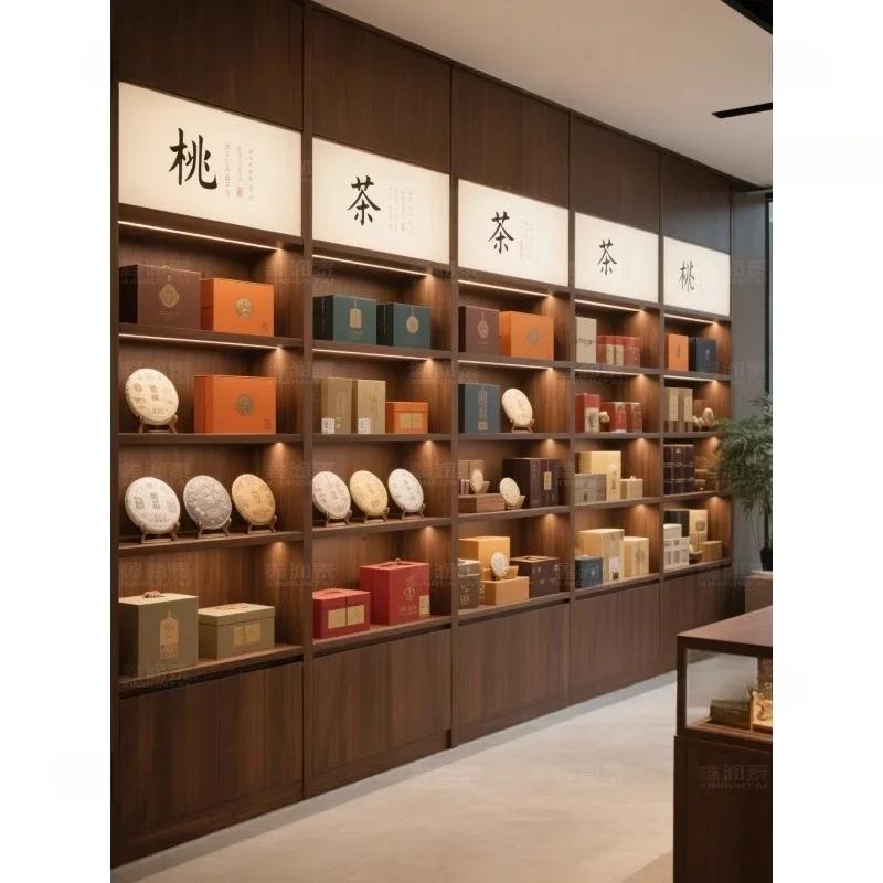 Customized tea cake purple clay pot display cabinet, tea cabinet, product Duobao grid display rack, tea set, gift storage displa