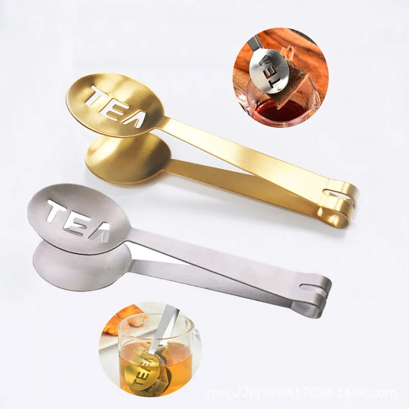 200Pcs Stainless Steel Tea Bag Tongs Teabag Squeezer Strainer Holder Grip Metal Spoon Mini Sugar Clip Tea Leaf Strainer LX0408