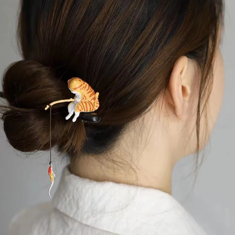 Unique Cat Fishing Wooden Hair Stick Retro Chinese Style Tassel Hairpin For  Women Girls Hanfu Hair Chopstick Clips Headwear Gift - AliExpress 200000297