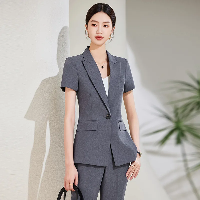 

Gray Suit Women's Summer Short Sleeve Formal Wear Temperament Goddess Style Suit Skirt Jewelry Shop Workwear Business Suit