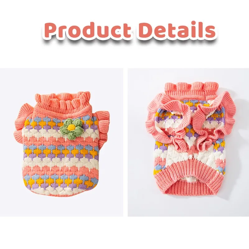 Fashion Flower Patten Dog Sweater Winter Warm Dog Knitted Clothes Cute Puppy Coatumes Soft Cat Sweater Pet Pullovers Dog Clothes