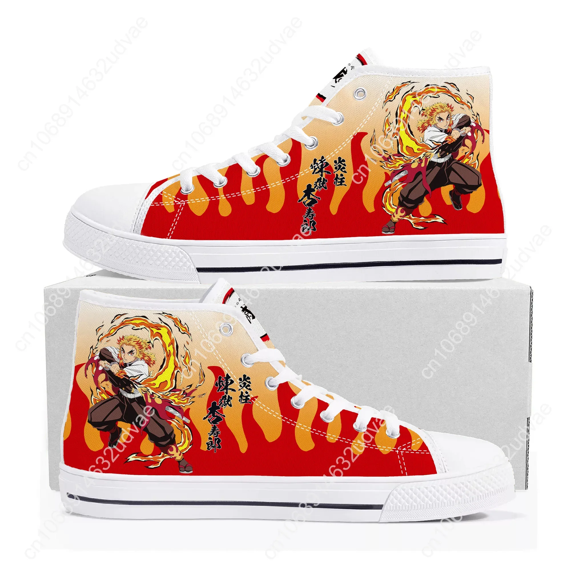 Kyojuro Rengoku Demon Doder Kimetsu No Yaiba Hoge Top Sneakers Heren Dames Tiener Canvas Sneaker Paar Schoenen Aangepaste Schoen