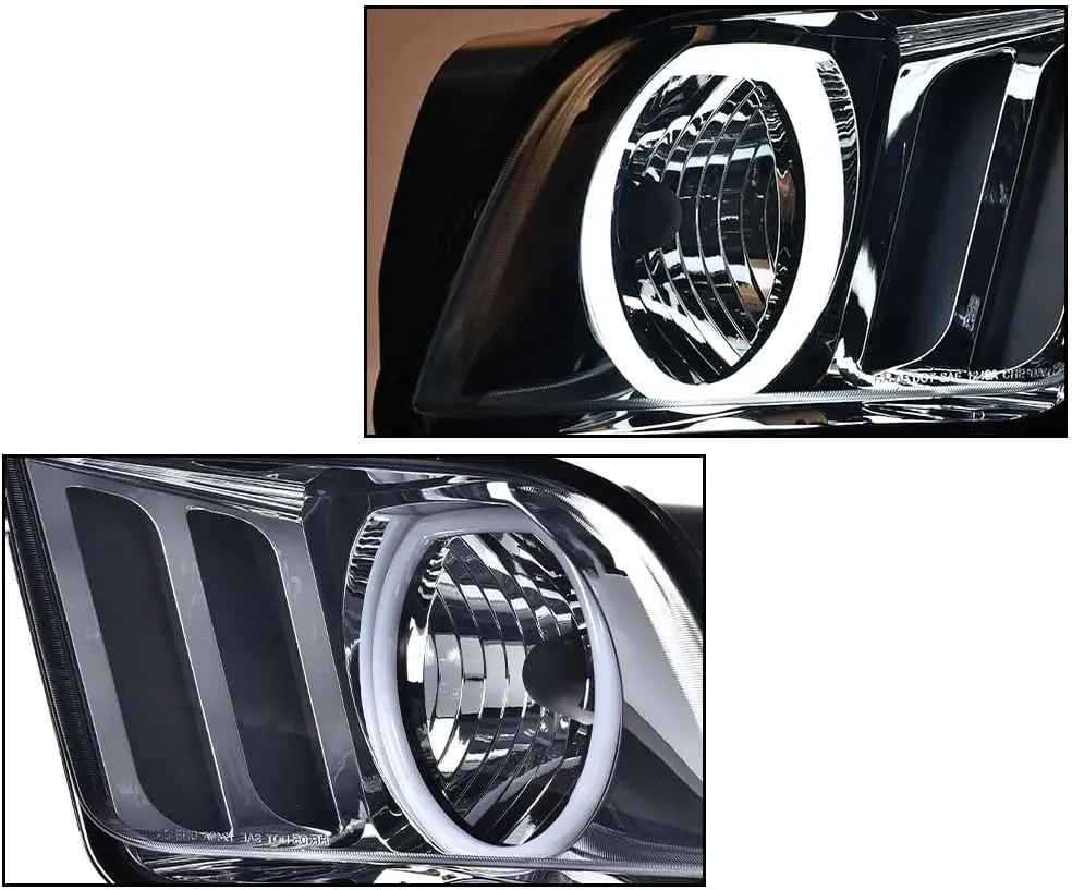 المصباح الأمامي، متوافق مع 2005-2009 Ford Mustang للمصابيح الأمامية للسائق وجانب الركاب، غطاء كروم بعدسة سموكي