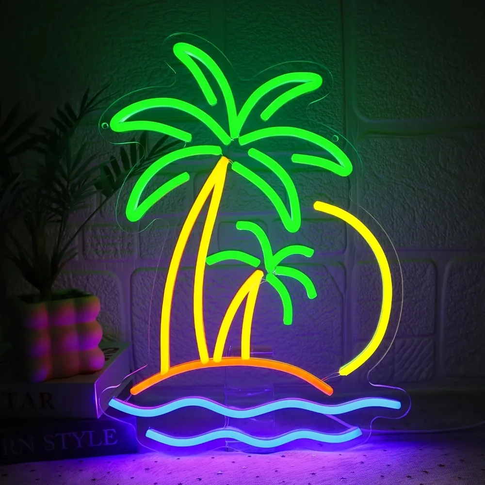 Coconut Tree Neon Wall Decor, LED Light Sign for Bedrooms, Ideal for Tiki Bars, Hawaiian Clubs, Summer Beach Parties Decorations