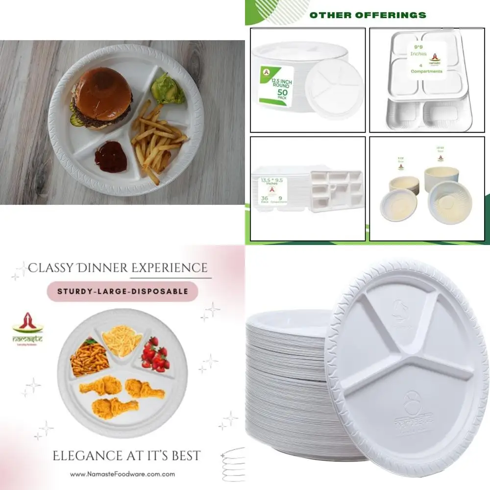 

Eco-Friendly Compostable 100 Dinner Plates, 12.5 Inch Heavy Duty Biodegradable Platter, Microwave Safe for Party Use