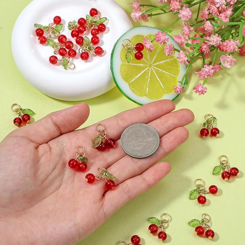 10/30/50 قطعة الأحمر الكرز سحر قلادة ثلاثية الأبعاد الكرز الزجاج Charms المعلقات ل القرط مجوهرات حقيبة الهاتف مفتاح سلسلة Diy بها بنفسك اكسسوارات