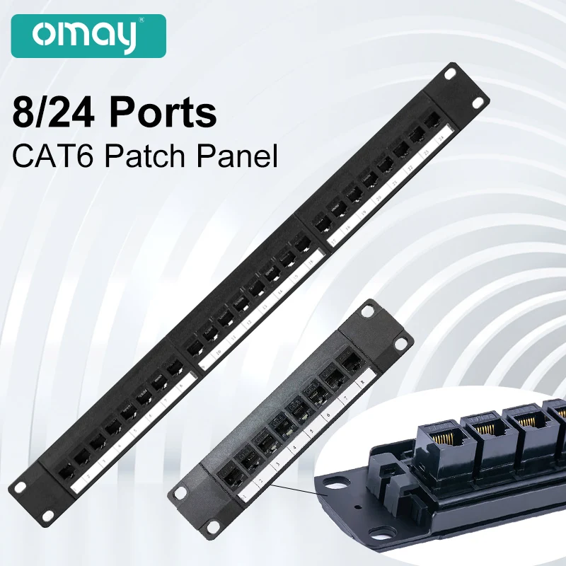 OMAY 19Inch 1U 8/24 Port CAT6 Patch Pan Cabinet Rack Pass-Through RJ45 Cable Adapter Keystone Jack Modular Frame