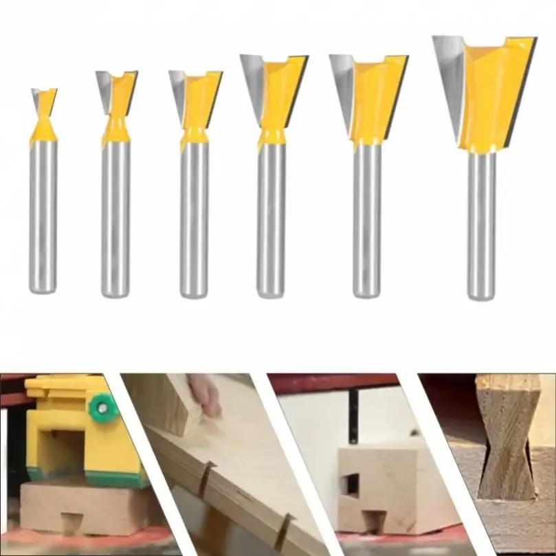 6 Stks/set Snijdiameter 1/4Inch Schacht Carbide Rabbet Router Bits Voor Houtbewerking, Wolfraam Legering Sleuf Router Bit Set