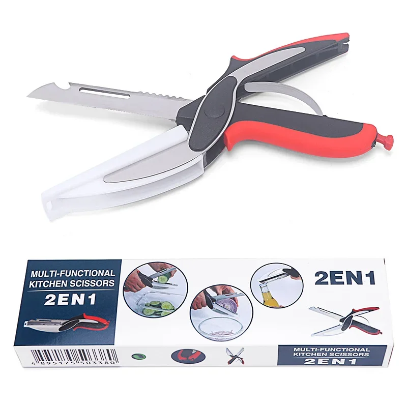 Multifunction Kitchen Scissor 6 in 1 Cutting Board Utility Cutter Stainless Steel Vegetable Meat Scissor Kitchen Cooking Knife