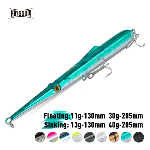 왕국 낚시 미끼 11g 13g 30g 40g 205mm 130mm 긴 주조 바늘 연필 인공 Stickbaits 싱킹 플로팅 낚시 미끼