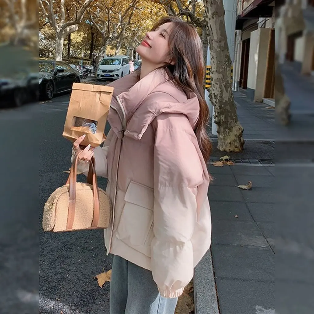 

Women's Gradient Hooded Cotton-Padded Jacket Winter Design Loose Warm All-Match Trendy Outerwear for