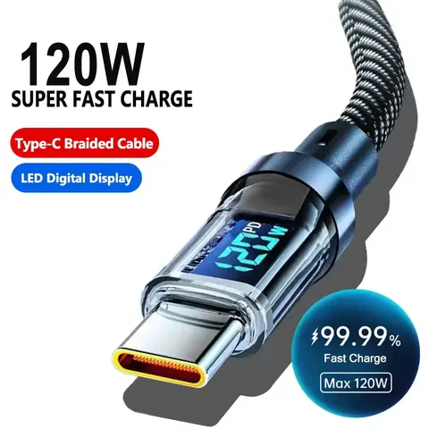 120W 초고속 충전 케이블 타입-C to 타입-C LED 디스플레이 6A USB-C 데이터 코드 범용 호환 PD/QC 4.0 지원