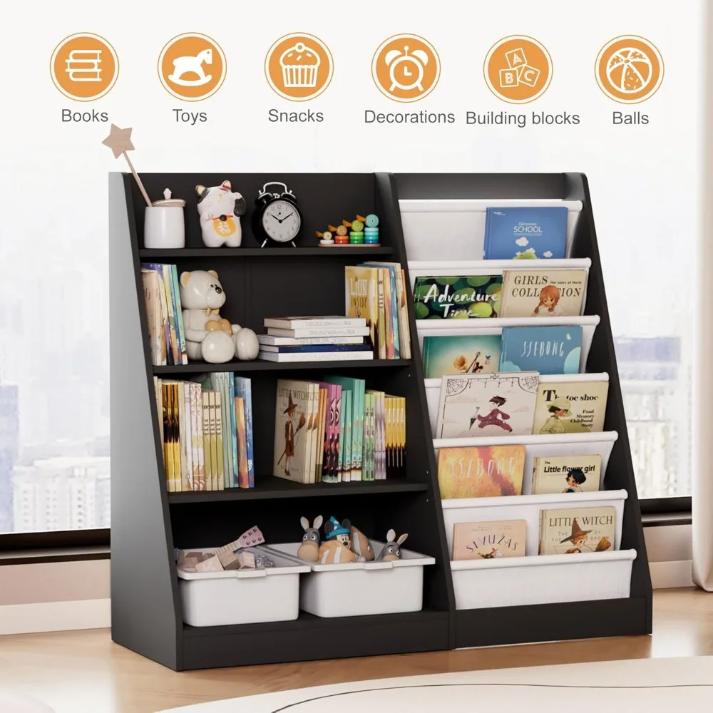 رف كتب للأطفال مكون من 4 طبقات مع منظم تخزين وعرض الألعاب