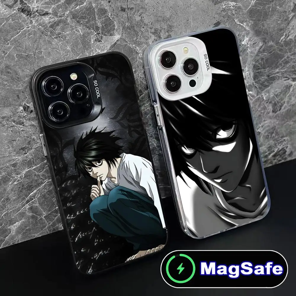 Death note l lawliet caso de telefone móvel para iphone 16 15 14 13 12 11 pro max plus magsafe translúcido cor capa luxo bonito