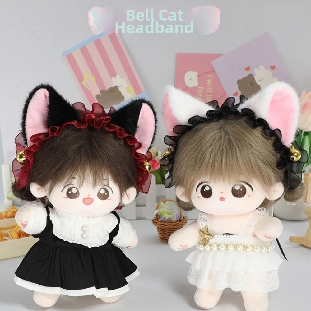 

Милая мультяшная повязка на голову с ушками животных, хлопковая повязка для волос в стиле горничной с кошачьими ушками, аксессуар для кукол 20 см