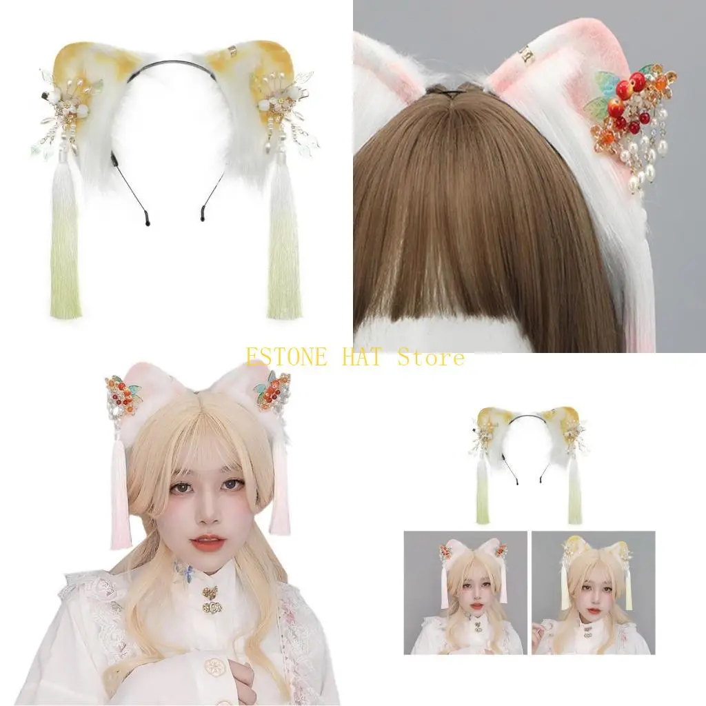 

49MF Sweet Headband Students Live Broadcast Hairband Ears Hair Hoop Colorful