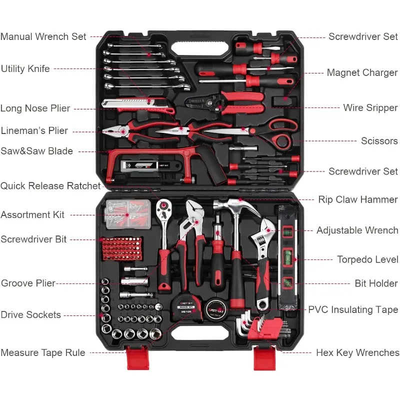 Household Tool Kit, Auto Repair Tool Set, Tool Kits for Homeowner, Plier, Screwdriver Set, Socket Kit and Toolbox Storage Case