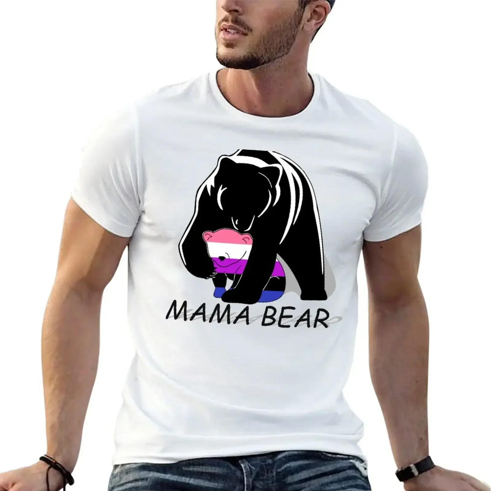 Genderfluid Pride Mama Bear T-Shirt shirts graphic vintage t shirts for a boy hippie clothes heavy weight t shirts for men