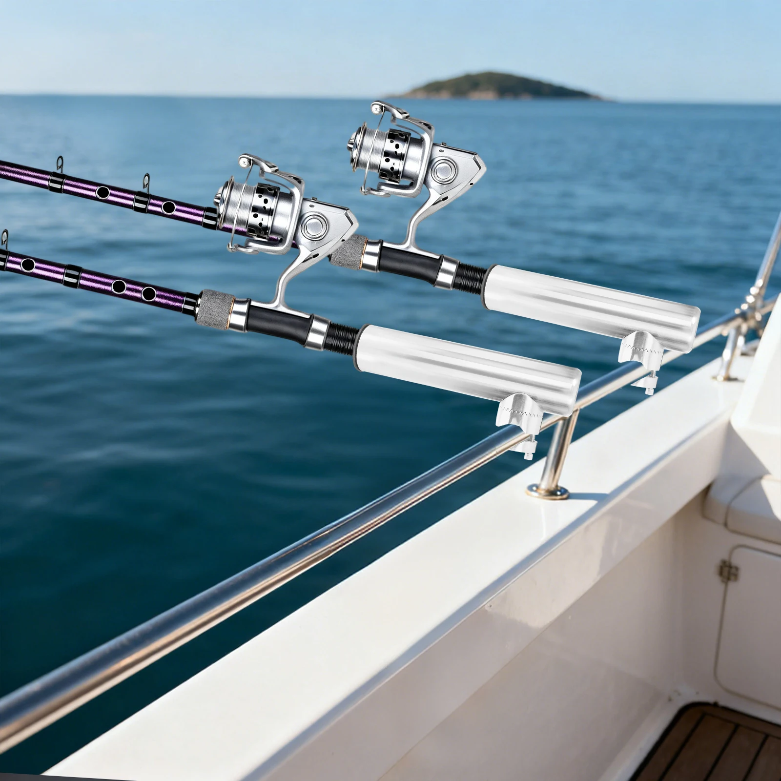 Image of 2 Stück Marine-Angelrutenhalter 19-25MM Angelrutenhalter aus Edelstahl, PVC für Yachten Boote 360° ° Anpassung