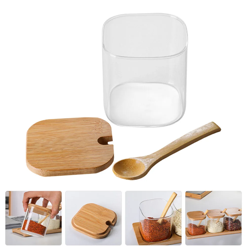 

Glass Seasoning Kitchen Condiment Container Sugar Storage With Lid Wood Lid Jar Salt Pepper Cumin Kitchen Supplies