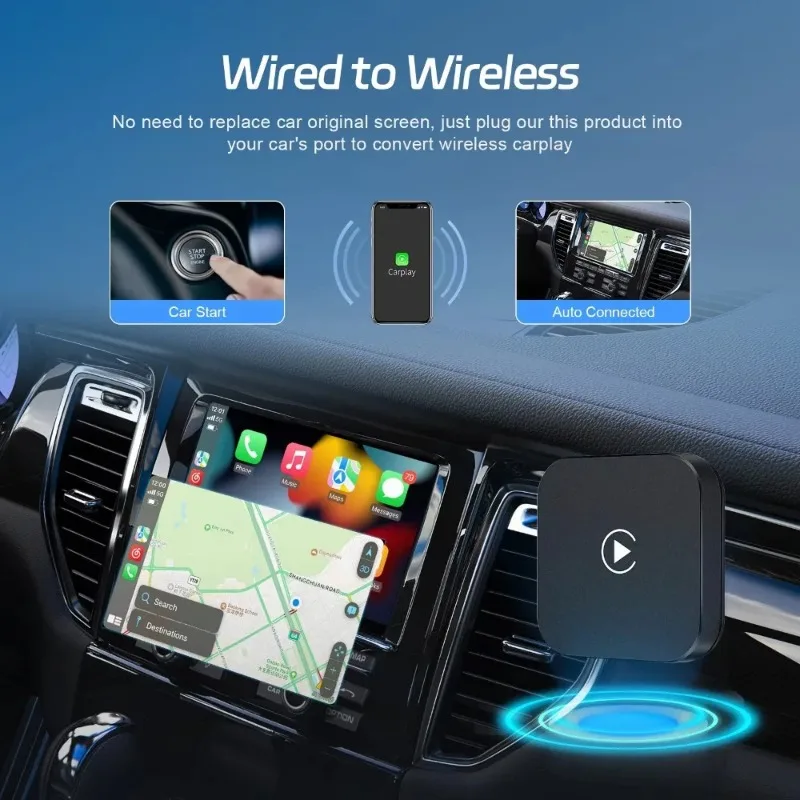 Universal Carplay Converter Box - Wired to Wireless USB Adapter Strong WiFi Reception Direct Plug-In for Original Car System