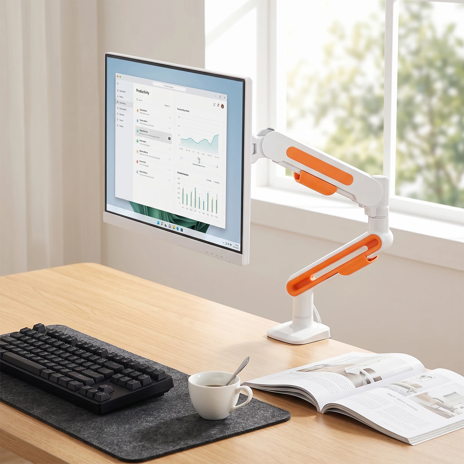 17-40 Inch Gas Spring Monitor Arm with Clamp and Grommet Base 12 KG Load Capacity for Home Office Work Gaming Streaming