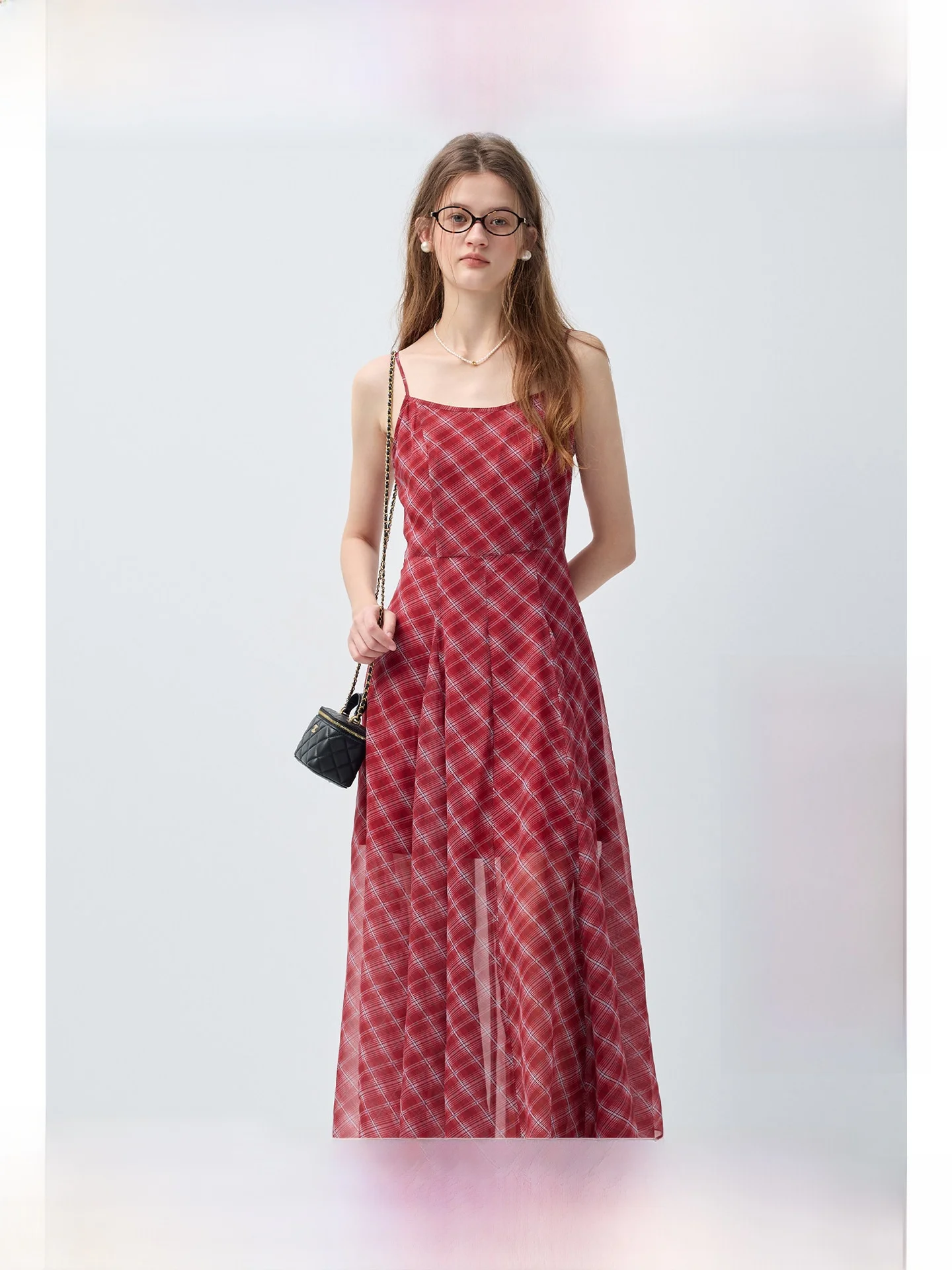 

Длинная юбка А-силуэта в красную клетку для полных женщин, весенняя, для повседневной носки, приятная к телу, дышащая, повседневная