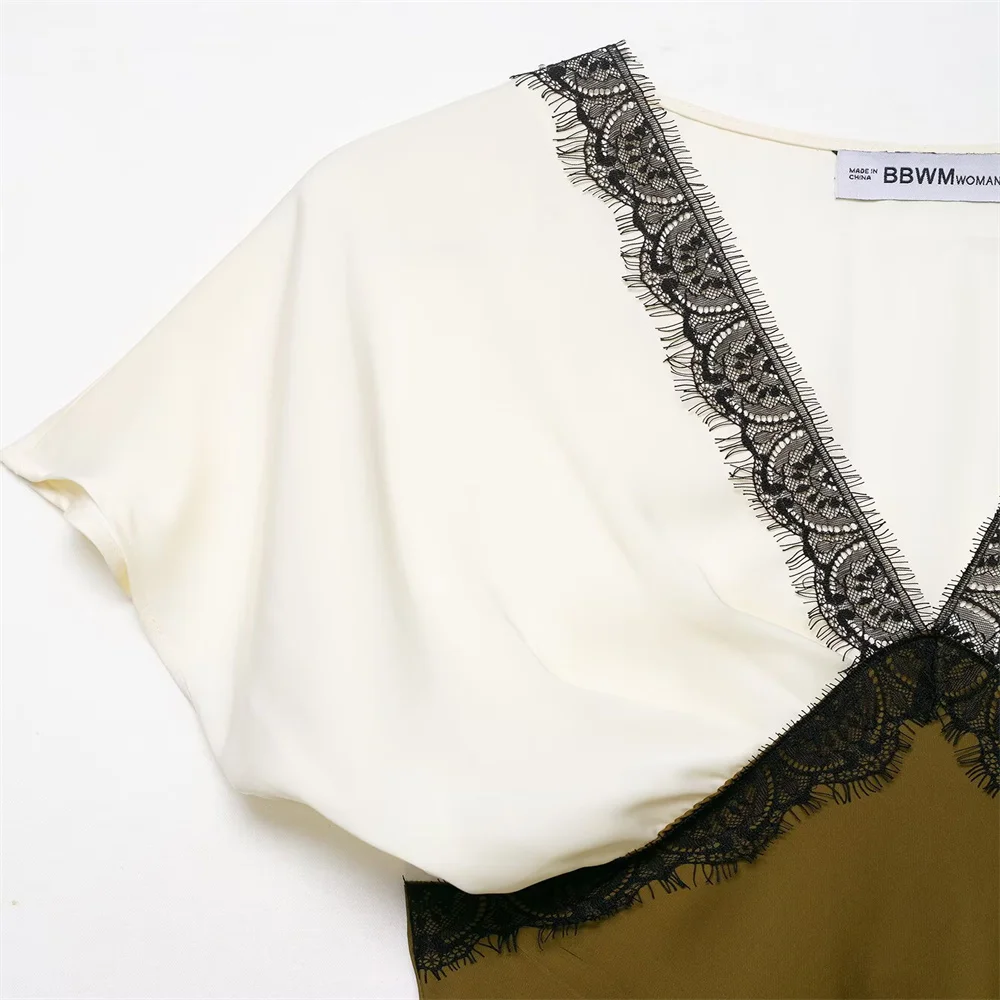 UNIZERA 2025 casual and fashionable European and American style design with lace and satin texture MIDI dress