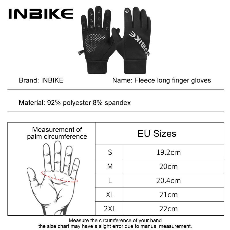 INBIKE Winter Cycling Gloves Men Touch Screen Padded Road Bike Gloves Anti-Slip Warm Bicycle Gloves for Riding Biking MTB Gloves