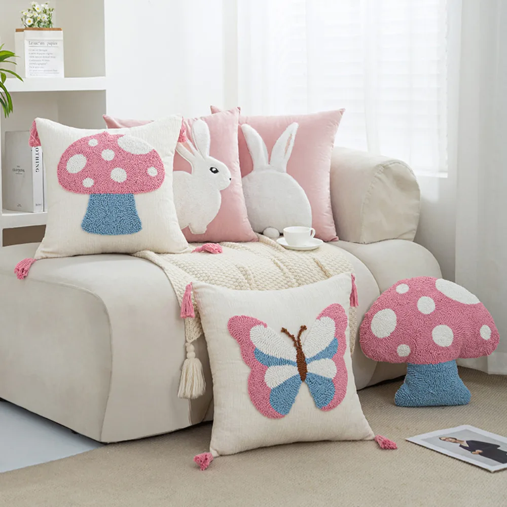 

Nordic Ins Style Mushroom Butterfly Print Cushion Cover, Modern Cartoon Sofa Bed Pillow Case For Living Room Decor Free Shipping
