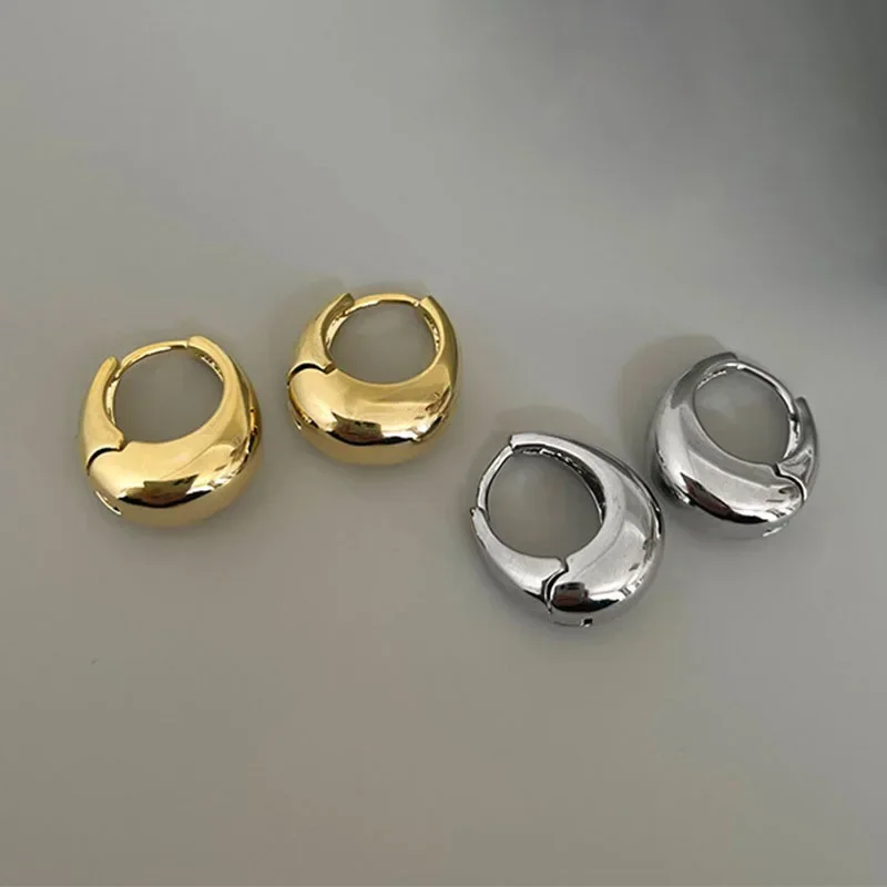 Aço inoxidável liso metal chunky hoop brincos para mulheres, círculo redondo aros, declaração punk jóias, moda meninas