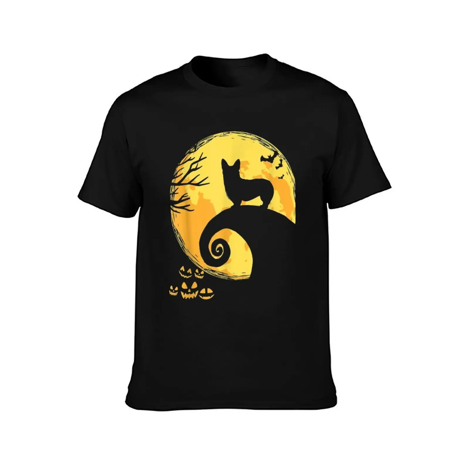 Corgi And Moon Halloween Costume T-Shirt, Summer Casual Cotton Tee, Oversized Streetwear Tops, Vintage Graphic Print
