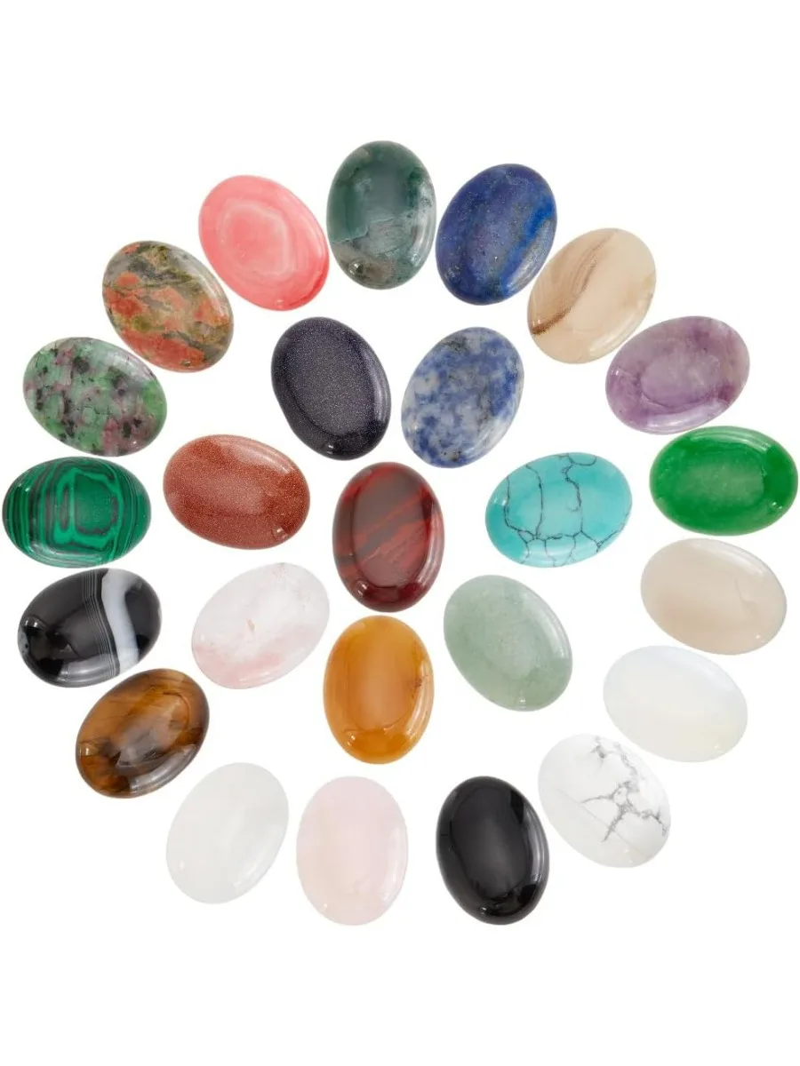 25 Pcs Oval Cabochon Flatback Semi-Precious Gemstones Beads Quartz Chakra Crystal Stone 25x18mm for Bracelet Necklace Earring