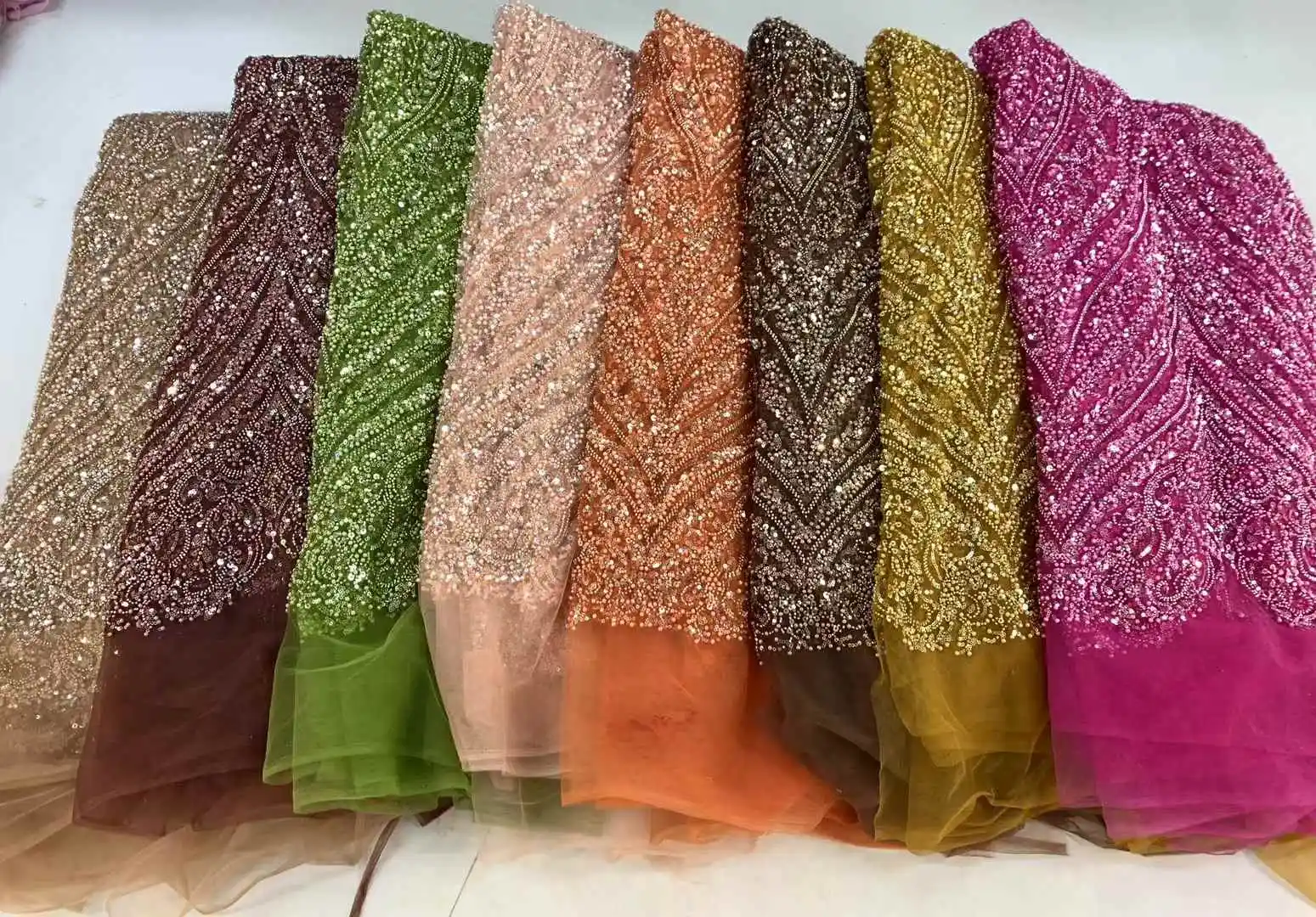 Luxury Sequins Lace Fabric 2025 High Quality French African Net Beaded Lace Fabric Nigerian Embroidery Fabric For Wedding Party