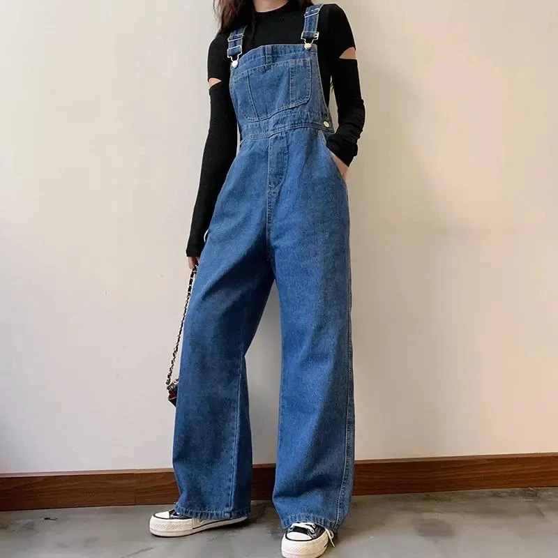 Design Sense niche Workwear Denim Overalls Women 2026 New Spring Autumn High Waisted Loose Wide Leg Jumpsuit Female Casual Jeans